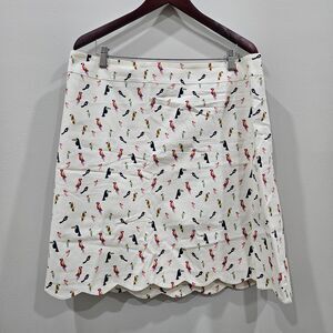 Talbots Womens Parrot Skirt Plus Size 16W White Multi Scalloped Hem Unique Artsy